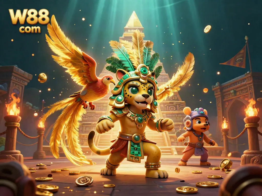 Engage with W88 com as the glowing Mayan jaguar priest leads a dynamic casino adventure.