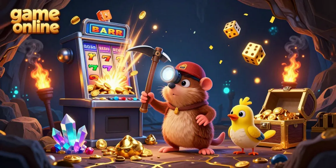 Experience game online excitement with a vibrant treasure hunter mole scene bursting with jackpots and glowing gems.