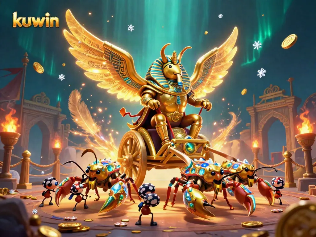 Engage with kuwin's thrilling casino action featuring a golden scarab beetle and treasure-rich environment.
