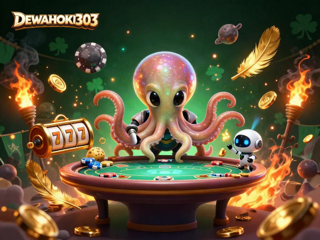 DEWAHOKI303 menghidupkan suasana taruhan slot dengan karakter alien dan robot yang menarik.