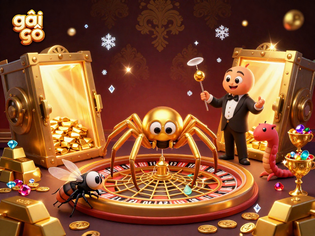 Engage with gái gọi in a vibrant casino scene featuring a golden spider and croupier.