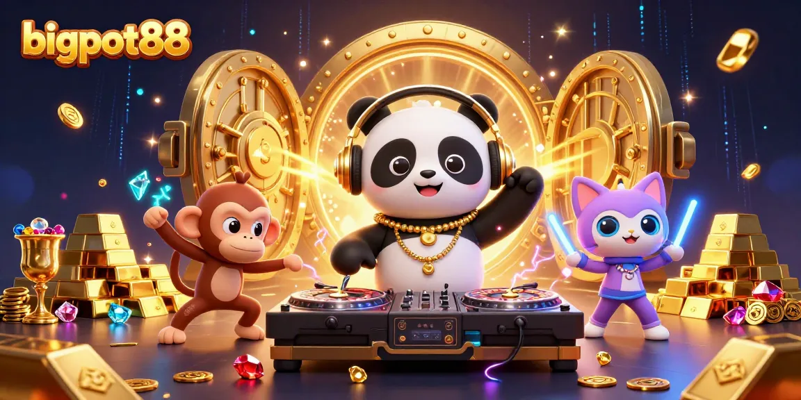 bigpot88 menghidupkan suasana kasino dengan DJ panda 3D dan karakter ceria lainnya.