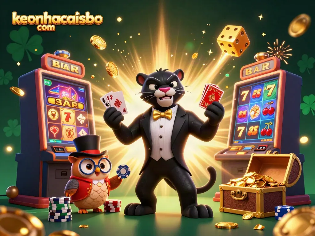 Engage with keonhacaisbo com through this vibrant 3D illustration showcasing dynamic casino action.