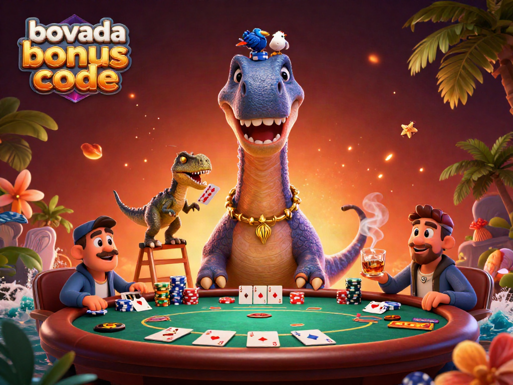 Win big with current bovada bonus codes surrounded by colorful poker elements and casino atmosphere.