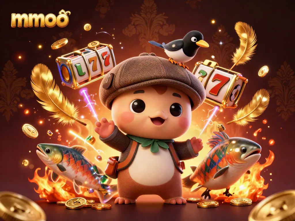 Engage with thrilling mmoo slot gameplay featuring Nessie, a magpie, and salmon in a vibrant casino setting.