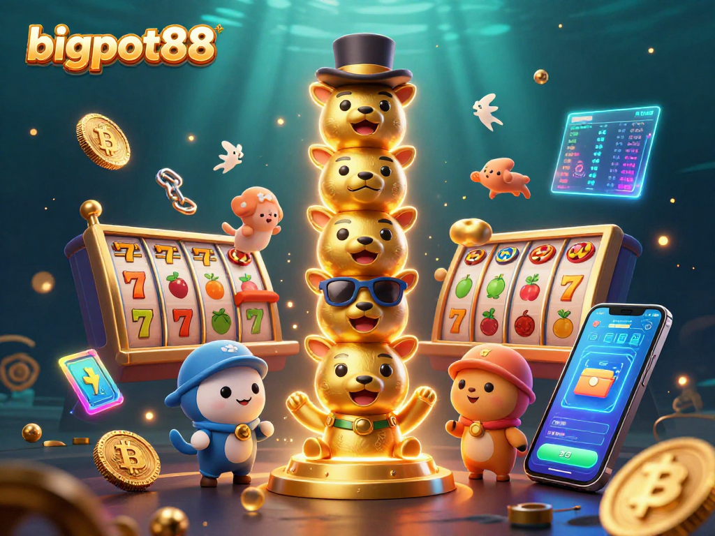 Rasakan pengalaman bermain BIGPOT88 dengan simbol slot dan koin crypto bersinar!