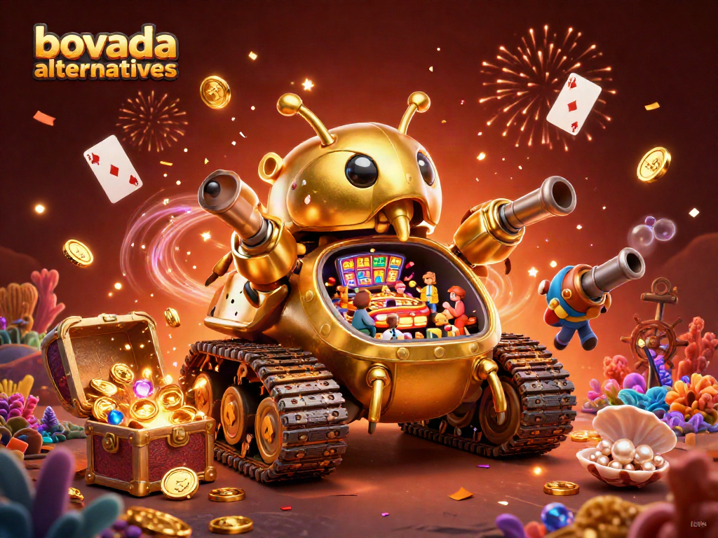 Discover top bovada alternatives while a golden beetle tank reveals a casino scene.