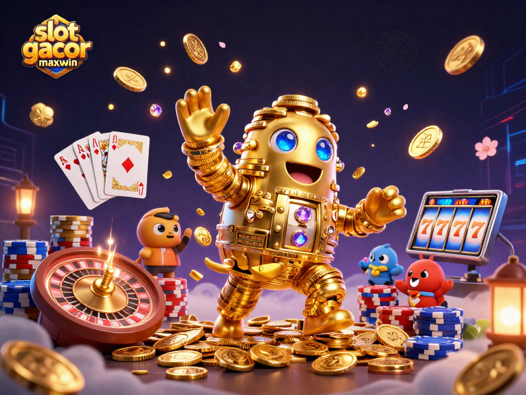 Engage with slot gacor maxwin showcasing a vibrant, dynamic 3D casino scene filled with bonuses and excitement.