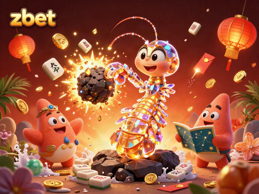 Experience the thrill of zbet's online casino with a vibrant 3D illustration of dynamic characters and casino elements.
