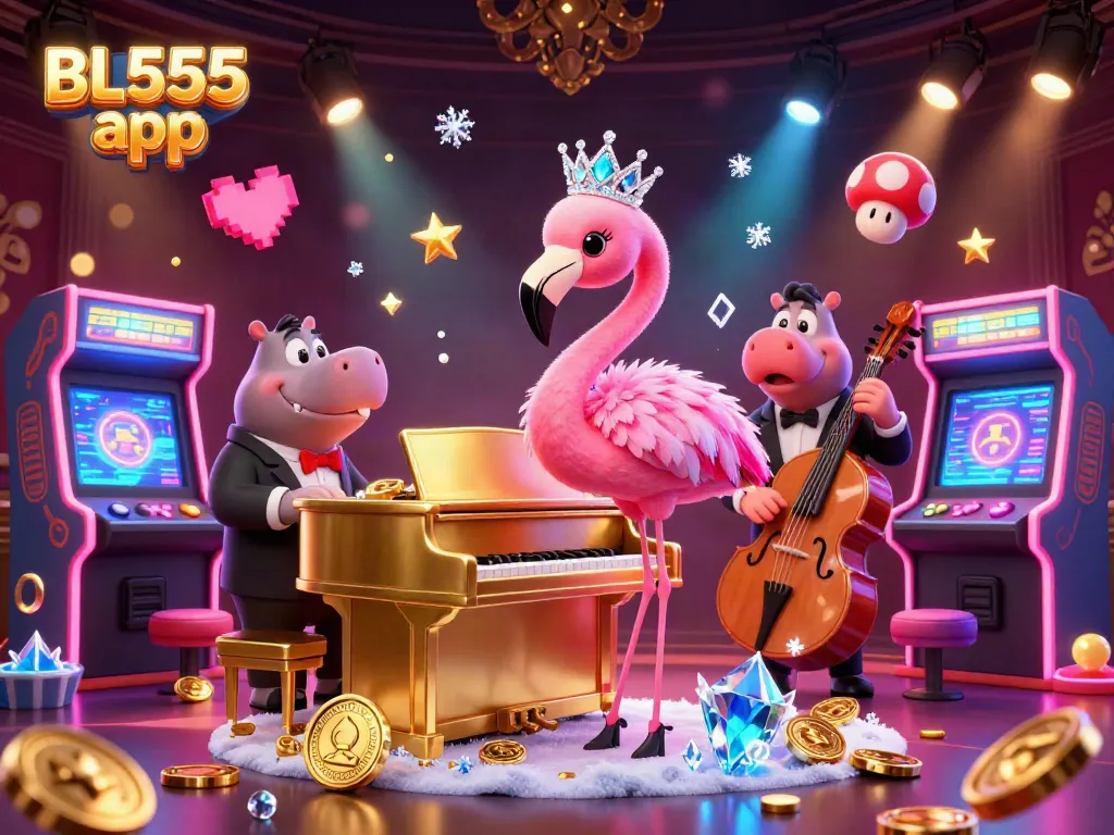 Experience the thrill of the BL555 app with vibrant game-themed characters and casino elements.