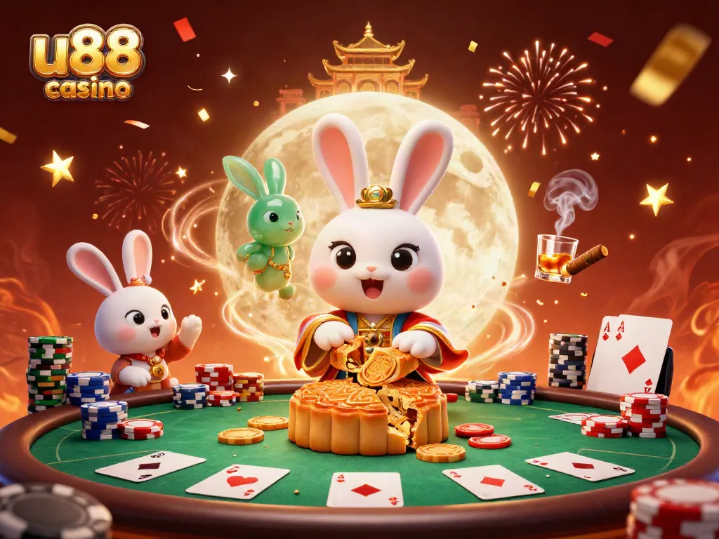 Experience the excitement of u88 casino with a vibrant 3D illustration featuring traditional elements and poker action.