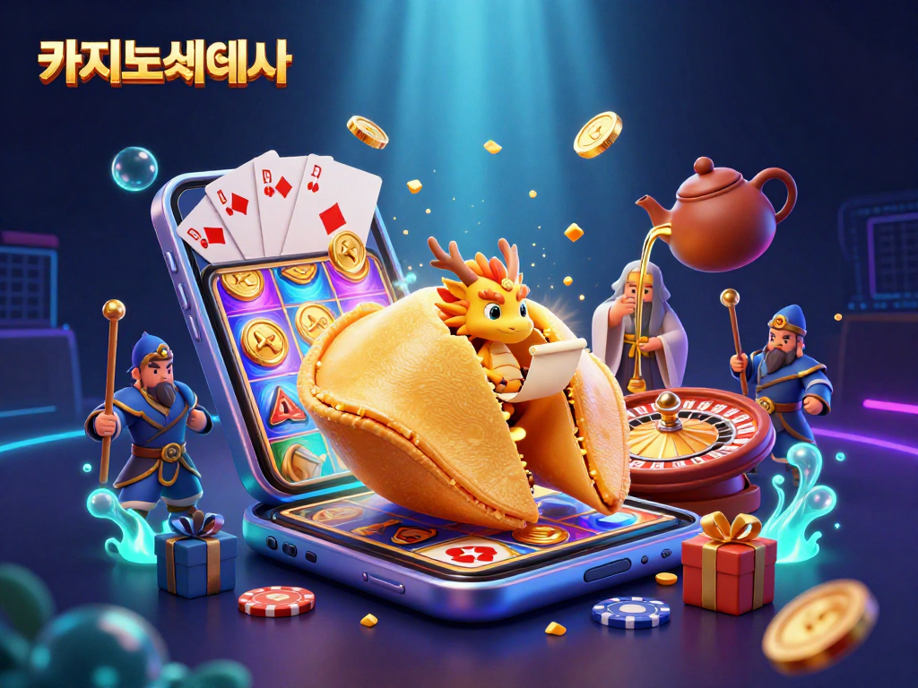 카지노사이트에서 실시간 도박 환경을 체험하는 캐릭터들이 등장하는 화려한 3D 일러스트