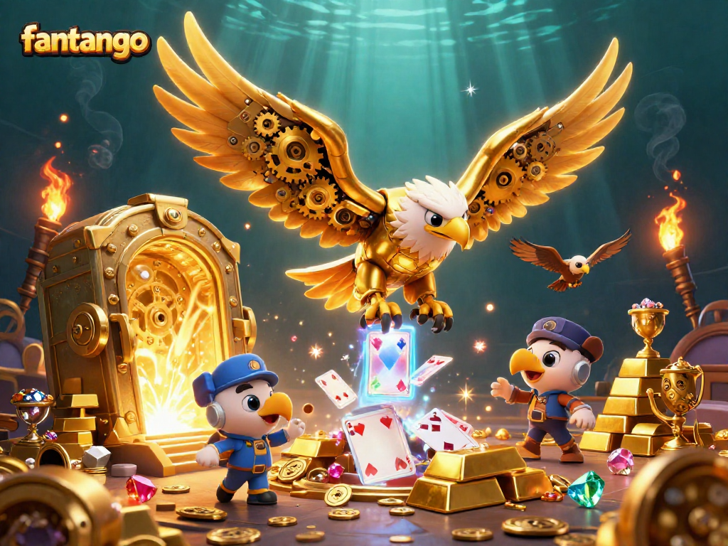 Engage in thrilling fantango action as the golden eagle dives through holographic cards, revealing treasures.