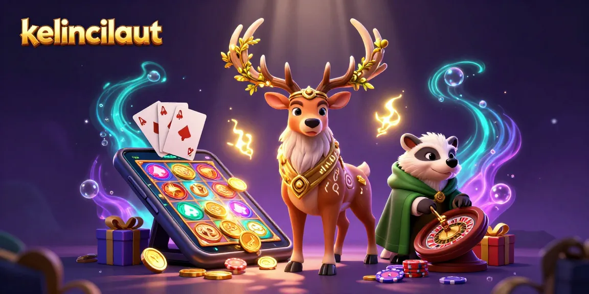 Enjoy exciting gameplay with kelincilaut in this vibrant casino illustration showcasing dynamic slot machines and fantasy elements.
