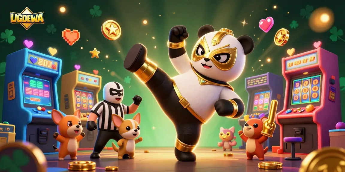 Experience thrilling gameplay at UGDEWA with a lively casino scene featuring animated characters and vibrant game elements.