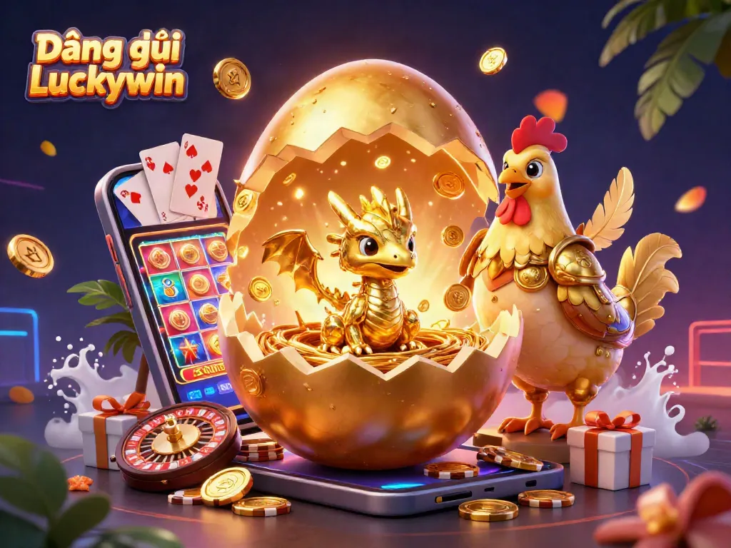 Experience the magic of Đăng ký Luckywin with a golden baby dragon amidst casino treasures.