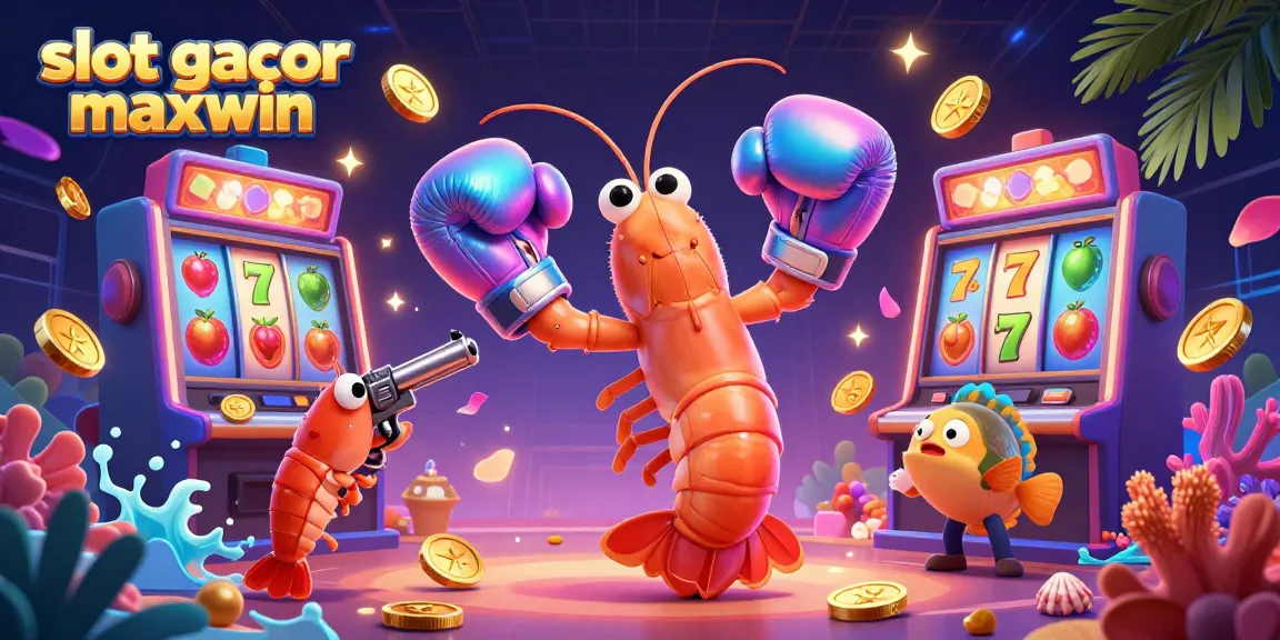 Main kanvas permainan slot gacor maxwin memperlihatkan karakter kartun 3D, mesin slot, dan elemen dekoratif live casino.