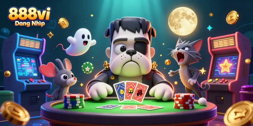 Experience 888vi Đăng Nhập with our lively casino scene featuring unique characters and gaming elements.