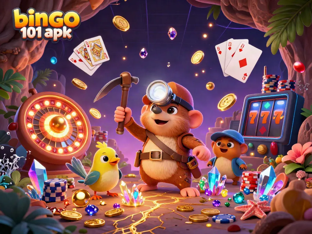 Experience the excitement of bingo 101 apk with vibrant treasure hunting elements and dynamic gaming visuals.