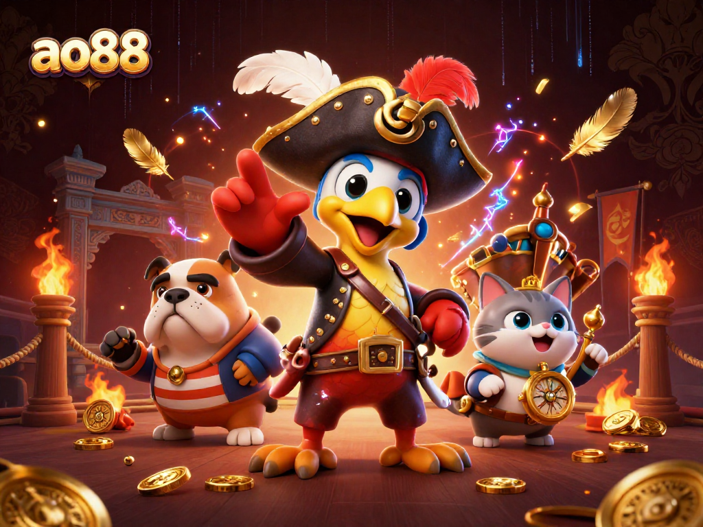 Experience the thrill of ao88 with a pirate captain and crew in a dynamic casino scene.